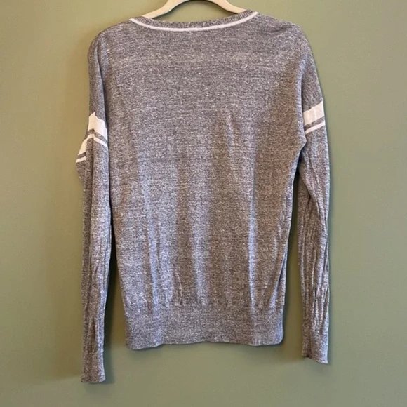 Madewell Varsity Inset Stripe Grey 100% Linen Light Sweater Sz M - Picture 6 of 6